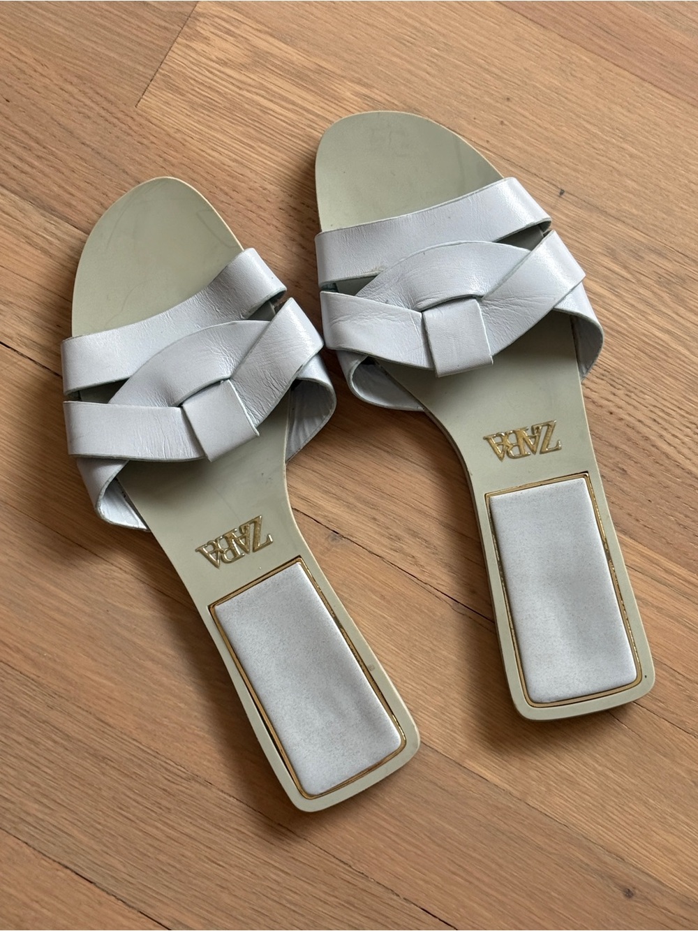 Zara Light Blue Braided Leather Slide Sandals / Size 9